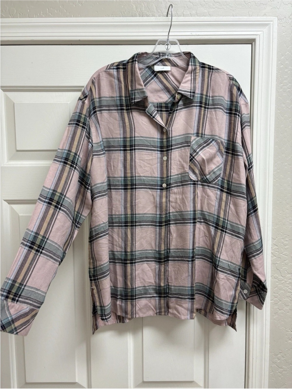 J Jill Top Size XL Pink Plaid Long Sleeve Button Up